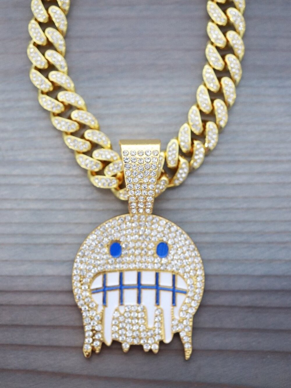 Freezing Smiley Ice Pendant Necklace 13mm 20inches Cuban Ice Round 18k Gold Plat